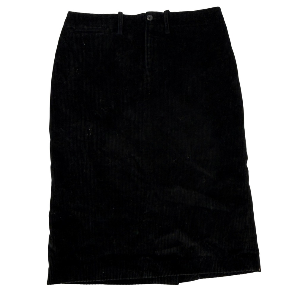 Ralph Lauren Corduroy Pencil Skirt 90s Vintage Women Size 6 Black Straight Midi